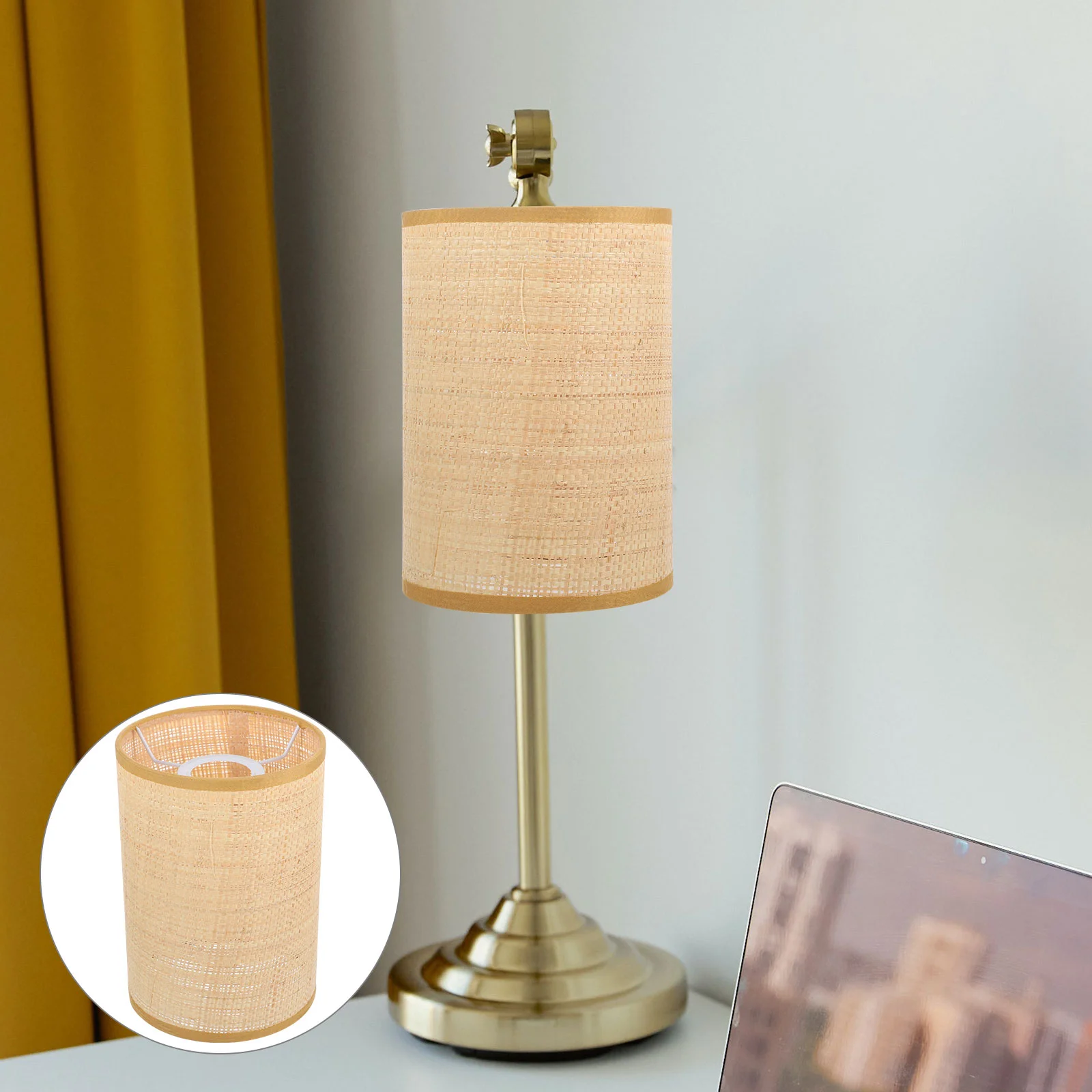 

Desk Lamp Shade E27/E14 Rattan Lampshade Rustic Country Lamp Shade Light Cover Screen For floor