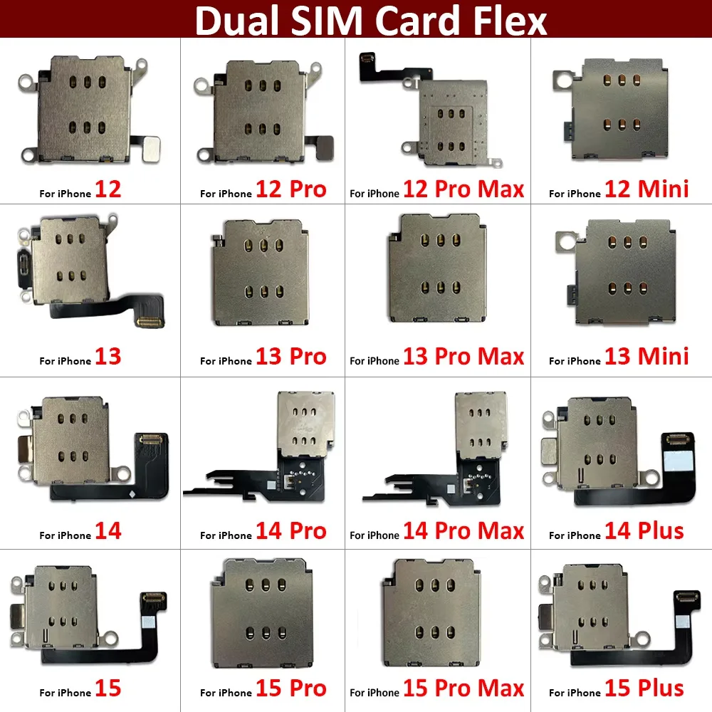 Фото Новый считыватель SIM-карт для iPhone 11, 12, 13, 14, 15, Pro Max Plus, мини-разъем с двумя слотами для SIM-карты, внутренний адаптер с гибким кабелем №1