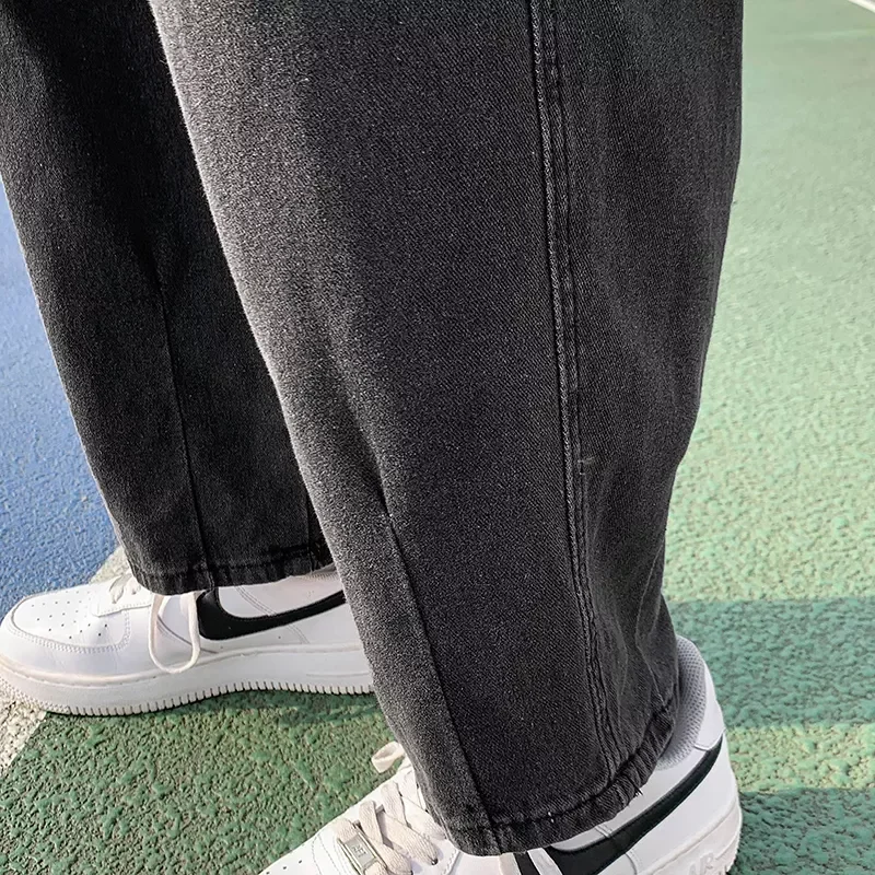 2022New Spring Autumn New Men's Baggy Black Jeans Korean Fashion Elastic Waist Design Straight-leg Denim Pants Male Brand Tr