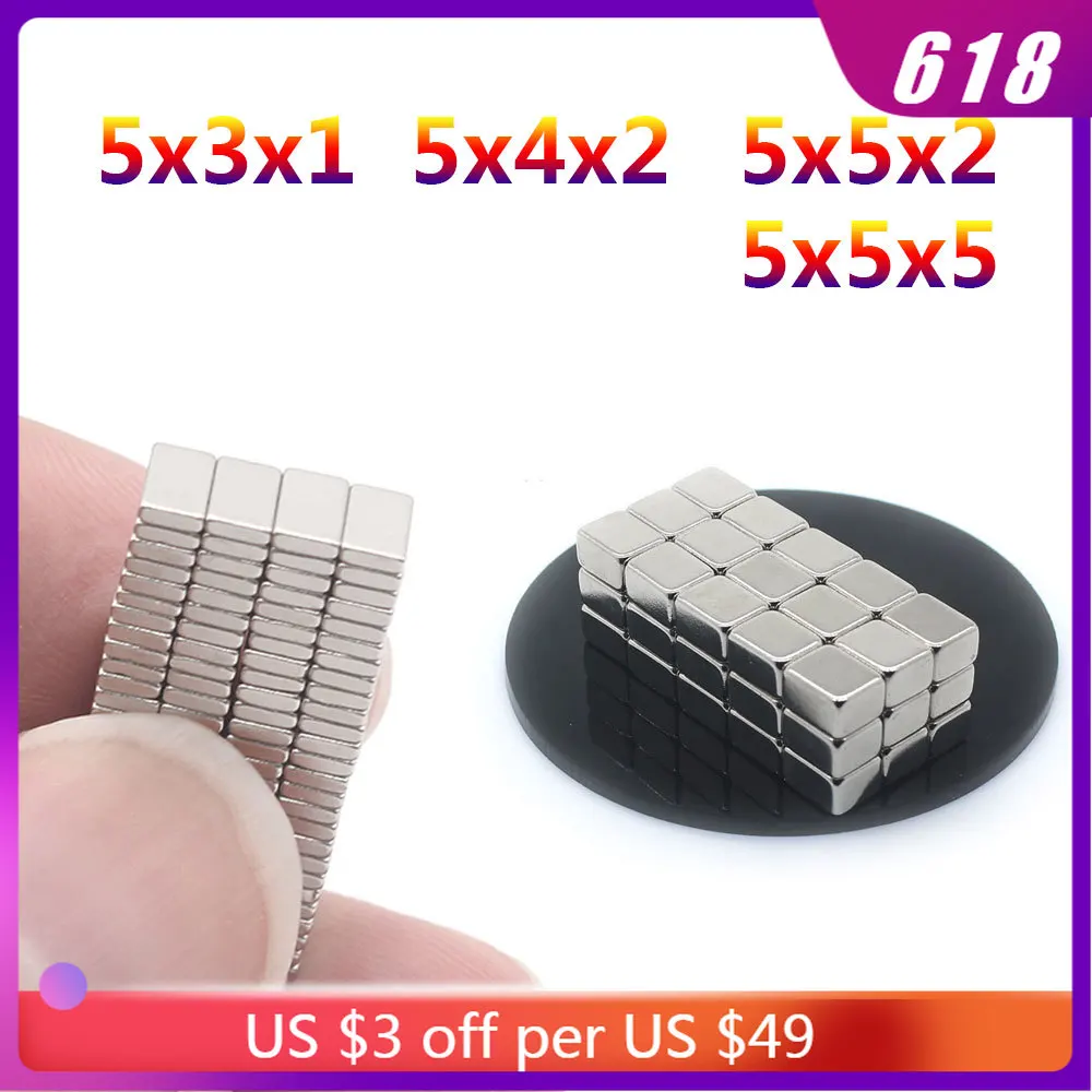 

20/50/100/200/300/500/1000Pcs 5x5x5 Neodymium Magnet 5mm x 5mm x 5mm N35 NdFeB Block Super Powerful Strong Permanent Magnet