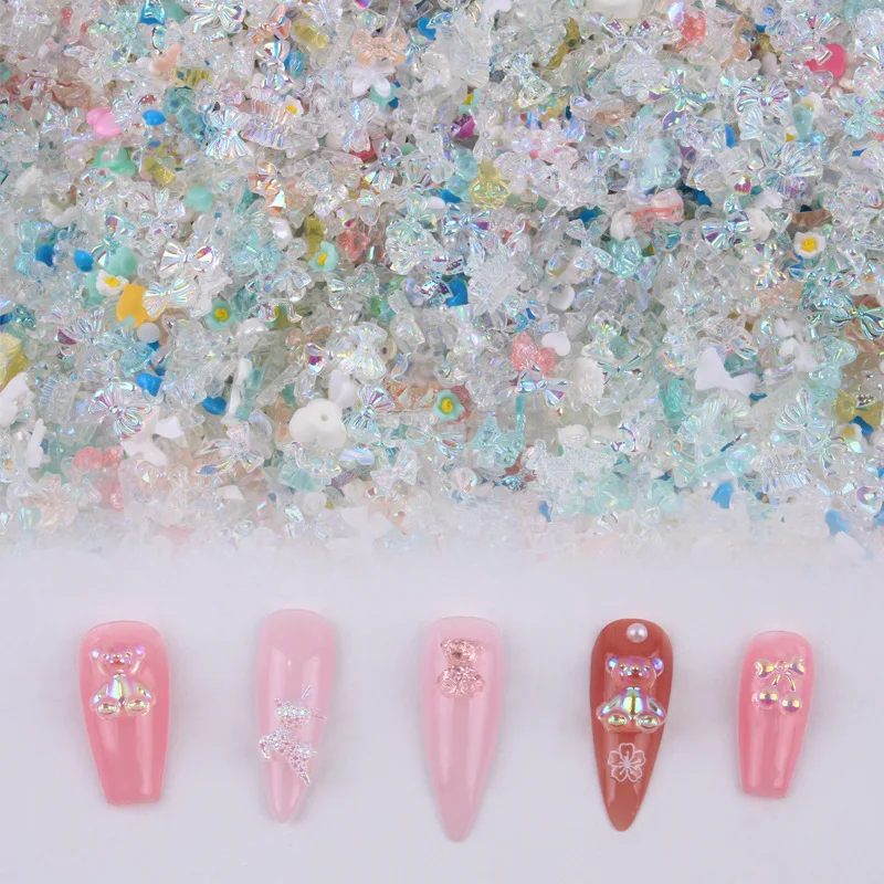 50Pcs Mixed Aurora Resin Nail Art Charms Bow/Bear/Flower Multi-Shapes AB Color Sparkle Rhinestones For DIY Crafts Stones - купить по