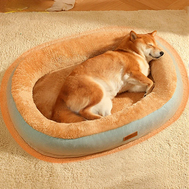 

Диван-кровать для домашних животных, кровать для глубокого сна для маленьких, средних и больших собак, съемная зимняя теплая подушка, домик для кошки, будка