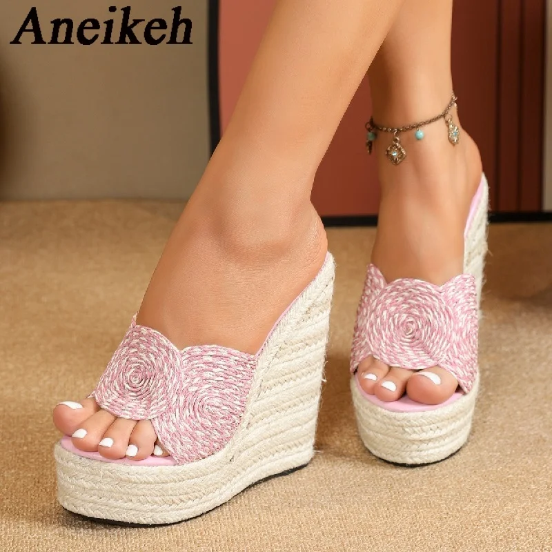 Шлепанцы Aneikeh2024 женские на платформе модные сандалии танкетке с открытым носком