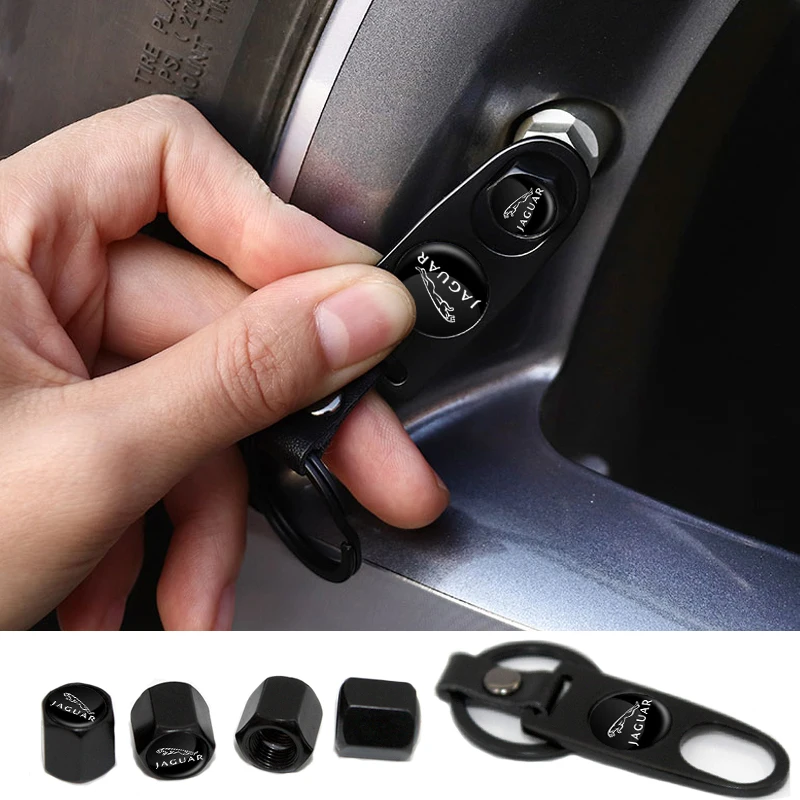 

1set 5pcs Metal Car Tire Valve Caps with Wheel Wrench Keychain for Jaguar X-TYPE F-TYPE S-TYPE XE XF XJ XK XJR XFR XJS XJL Goods