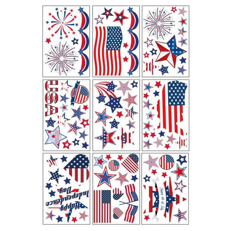 

9 Sheets 4th Of July Window Clings Star Electrostatic Flag Window Stickers Decals For Independence Day Home Party Decor Supplies