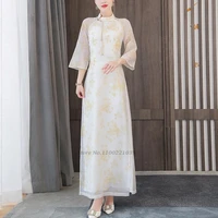 2022 vietnam aodai cheongsam dress for women traditional chinese chiffon dress ladies elegant floral qipao elegant party dress