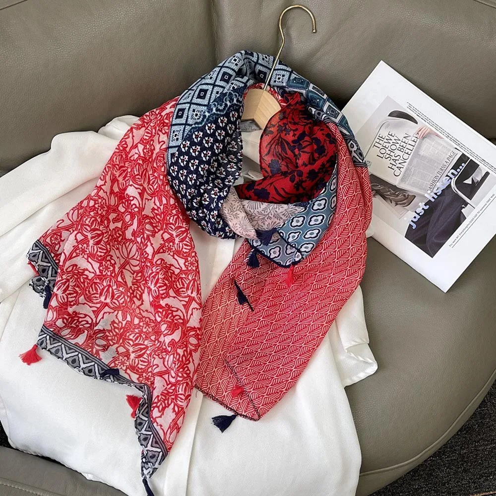 Новинка 2023 винтажный шарф с кисточками и цветочным узором шали мягкий длинный