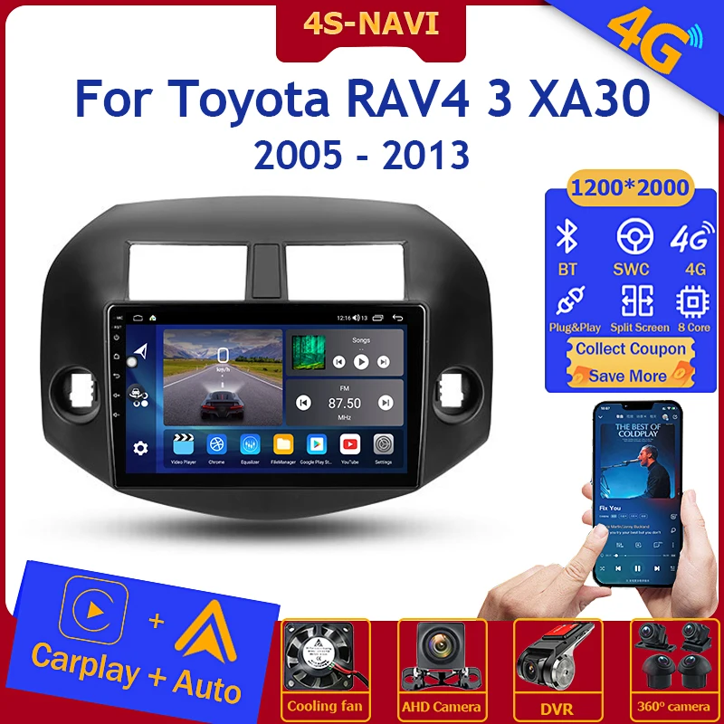 Автомагнитола на Android мультимедийный видеоплеер с монитором для Toyota RAV4 3 XA30 2005-2013