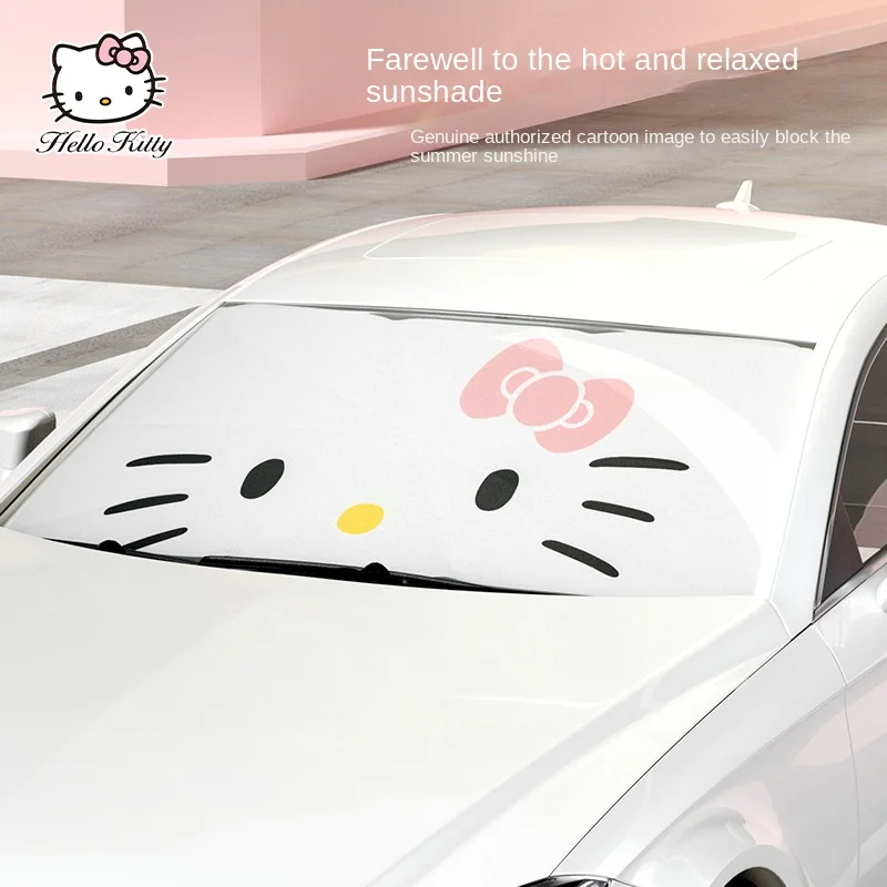 Kawaii Sanrio Car Sunshade Hello Kittys Accessories Cute Anime Front Windshield Portable Sun Shield Heat Insulation Cover Visor