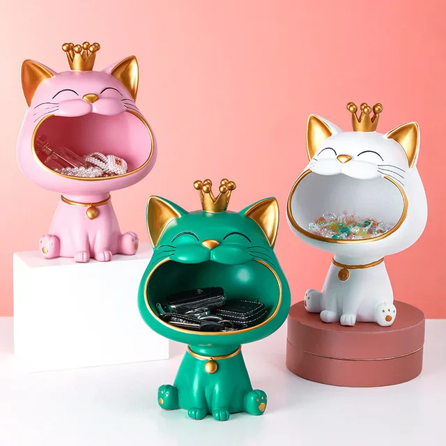

Modern Lucky Cat Storage Box Resin Accessories Home Livingroom Desktop Figurines Decoration Store Hotel Club Sculpture Crafts