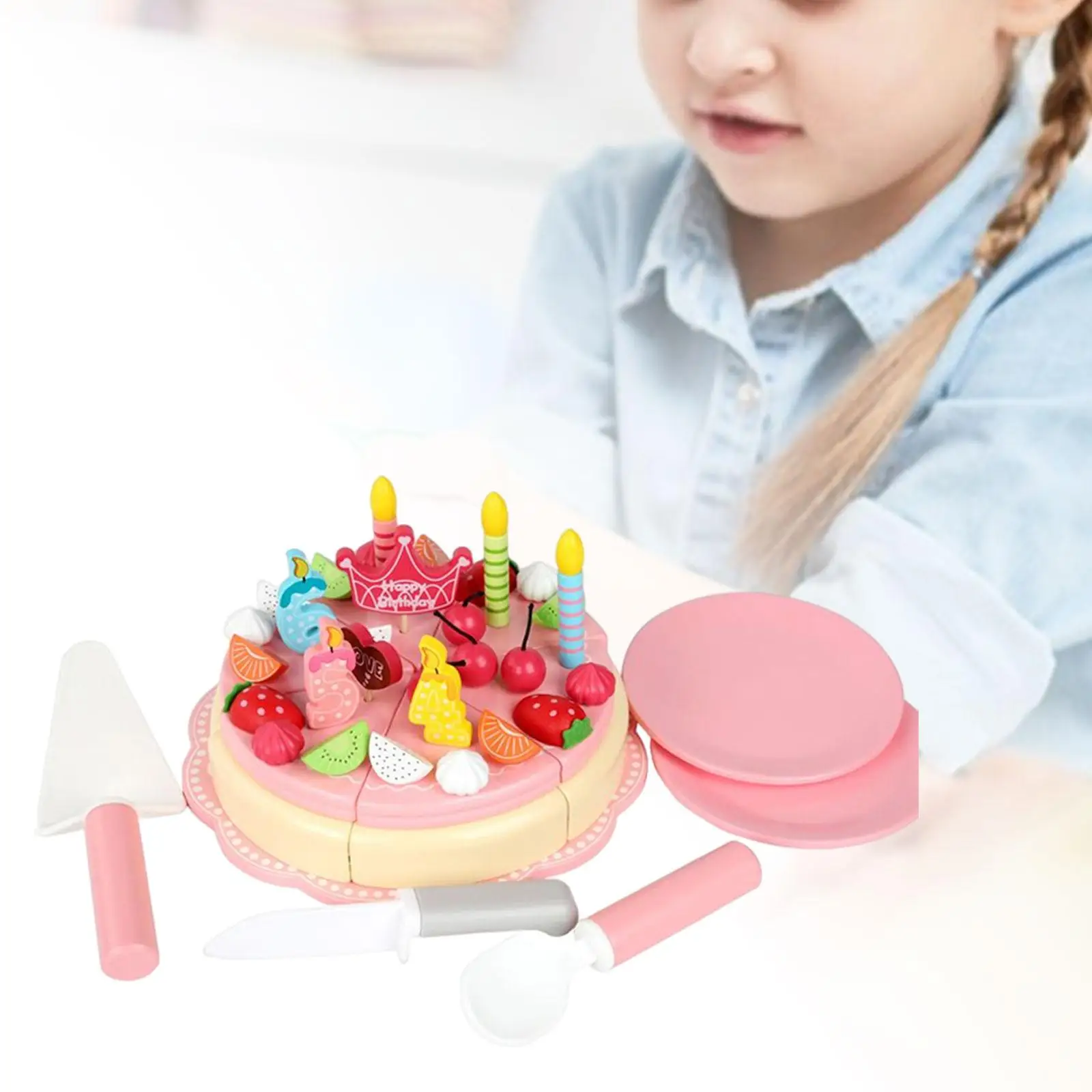 

Montessori Birthday Cake with Candle Role Toys Early Leaning Educational Toys Food Pretend Play for Children Boys Girls Kids
