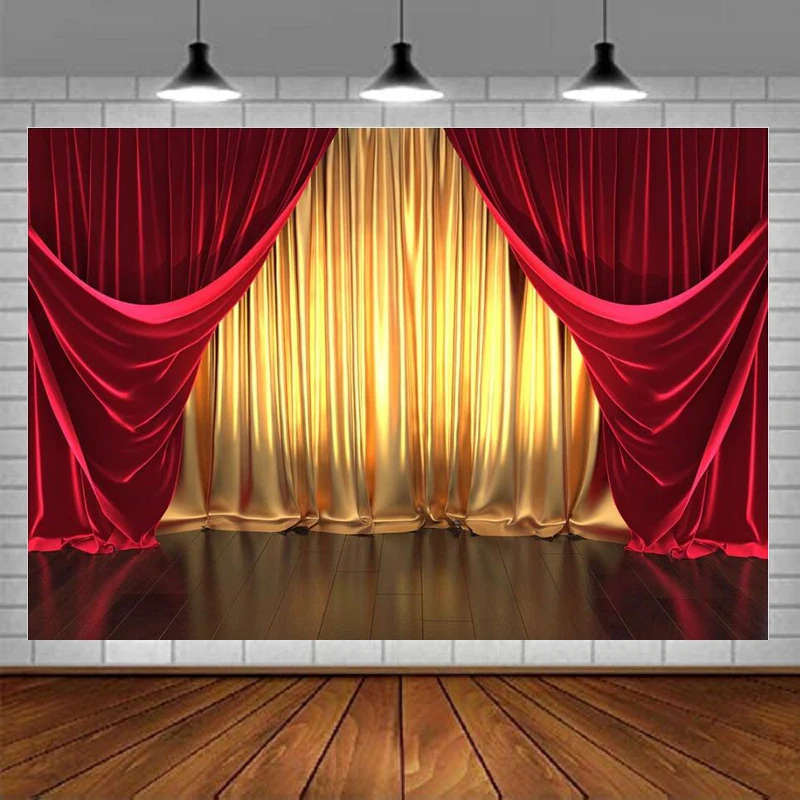 

Фон для студийной фотосъемки с объемным изображением сцены, золотые и красные шторы, реквизит для фотостудии, декор для дня рождения