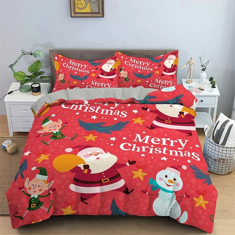 Christmas Bedding Set 3D Print Santa Claus Duvet Cover King Queen Single Double Size Kids Polyester No Bed Sheet