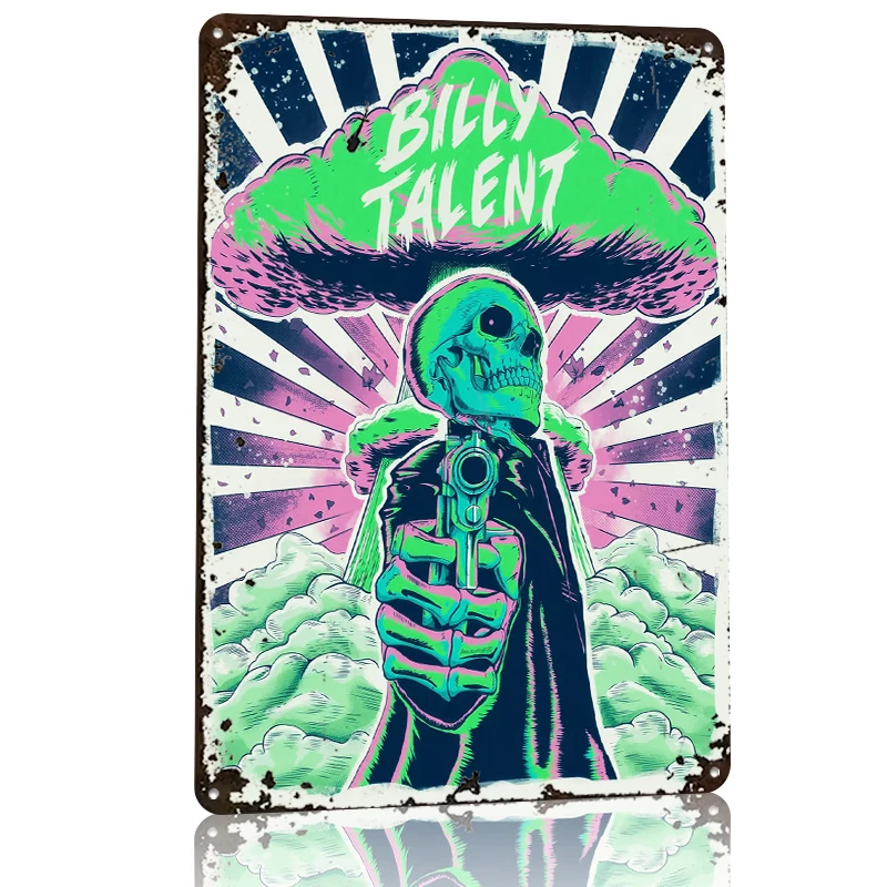 Фото Металлическая табличка-постер Billy Talent Skull With Gun: винтажный ретро-декор для фанатов, украшение для дома и рабочего стола №3