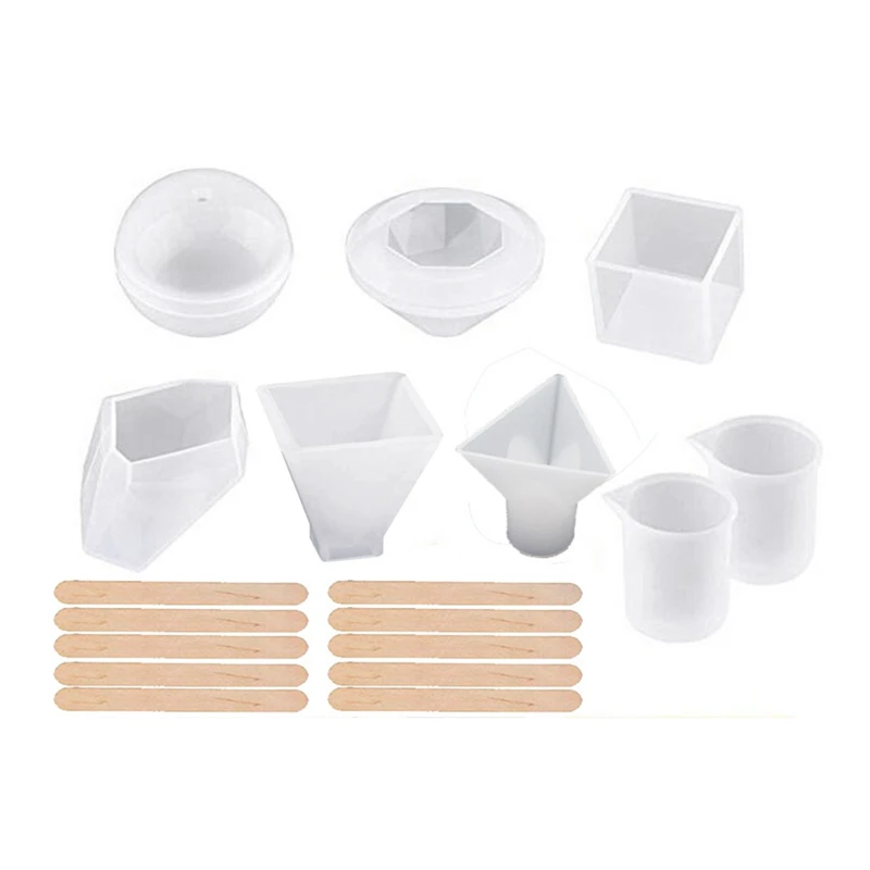 

18Pcs Silicone Epoxy Resin Molds Resin Molds Silicone Kit Bundle Sphere Square Coaster Pyramid Candle Holder White