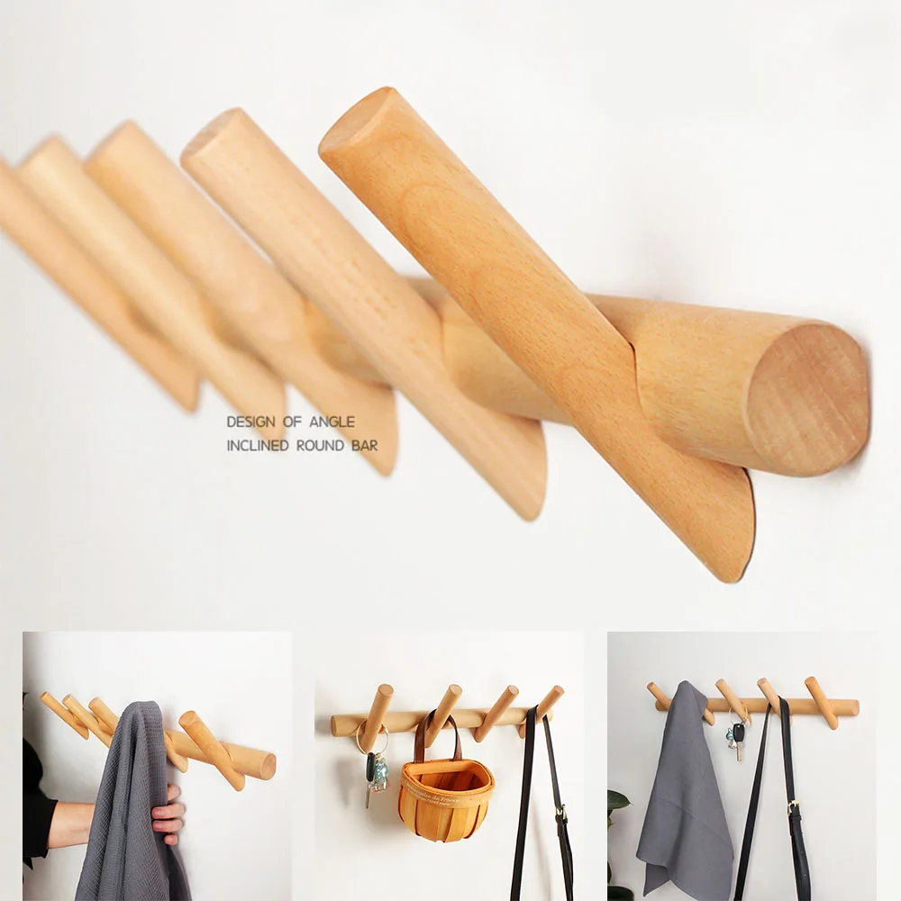 

Вешалка для одежды из бука, экологически чистые крючки для одежды из натурального дерева, современная настенная вешалка для шляп, сумок, пол...