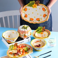 pumpkin shaped bowl noodle bowl steak plate home bowl creative ceramic tableware stew dessert salad fruit bowl kitchen utensils