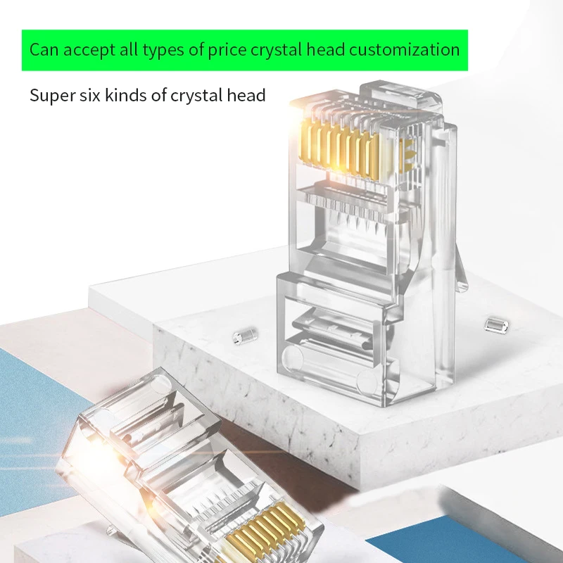 Разъем RJ45 Cat6, 40 шт., 8P8C, модульная сетевая Кабельная вилка с кристаллической головкой, позолоченная Категория 6, сетевой разъем 1000 м