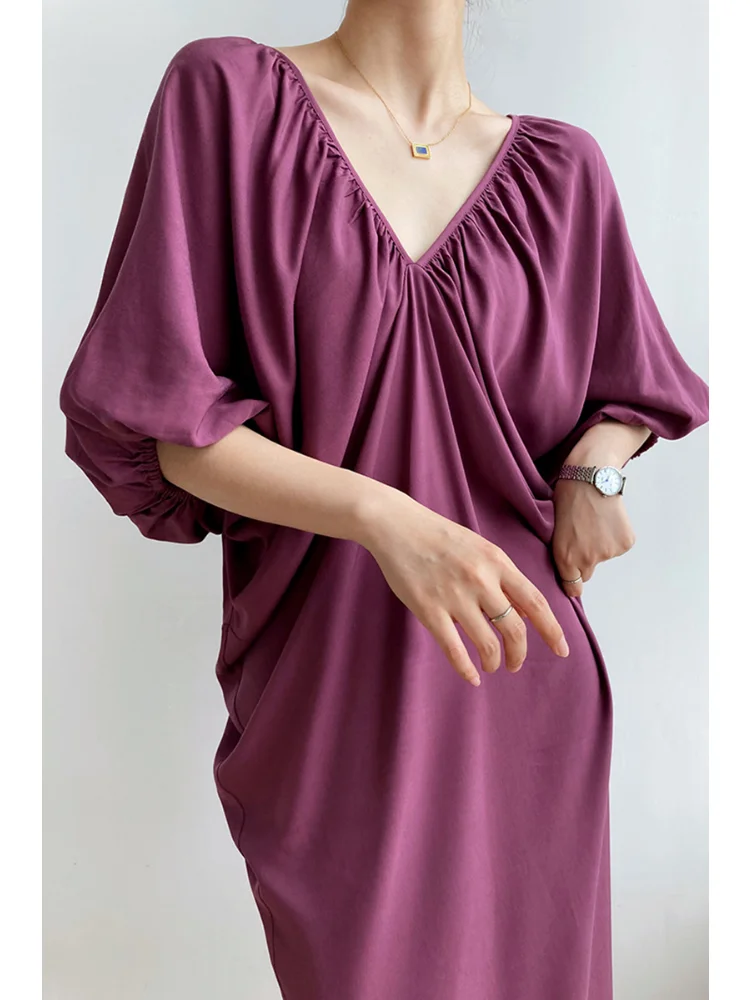 

Платье с V-образным вырезом и рукавом «летучая мышь»