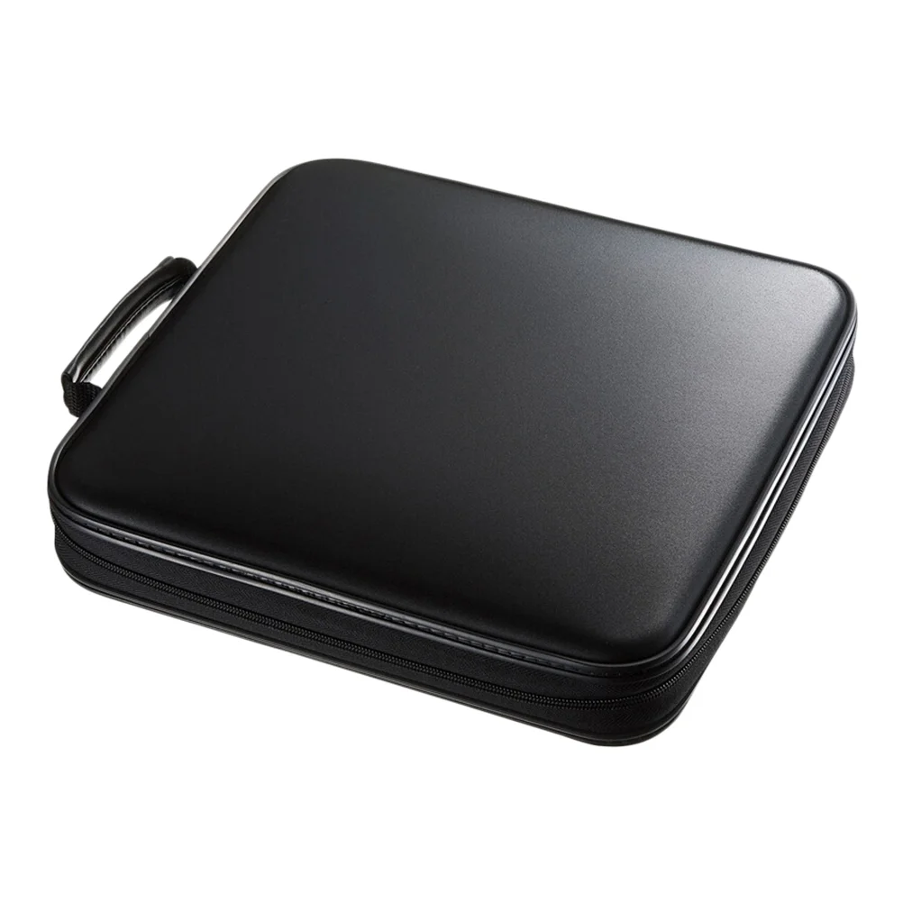 

Portable Case Storage Box: Large Capacity VCD Booklet- Wallet Holder Cassette with Handle for Car Home Office Black