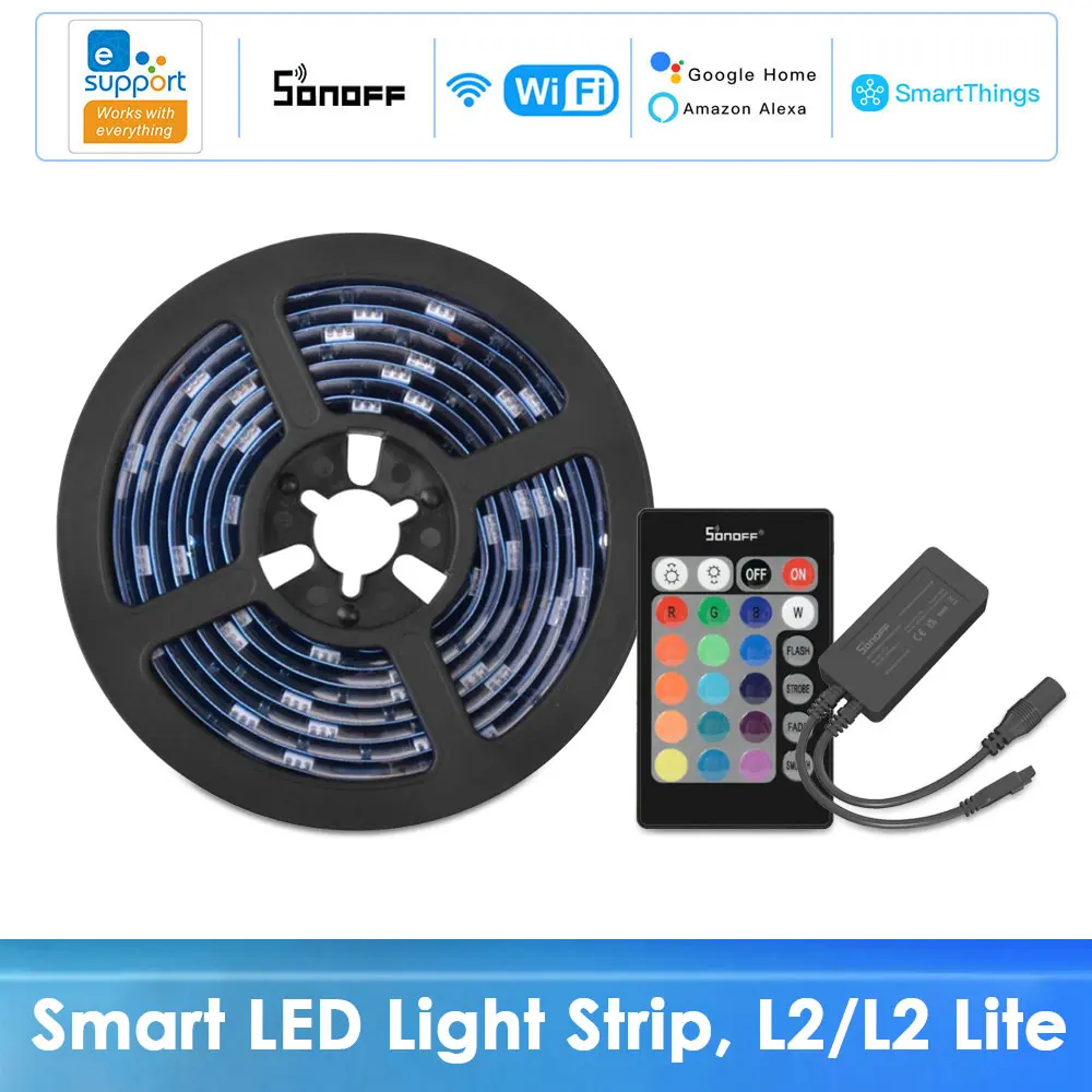 

Умная светильник ная лента Sonoff L2 Lite, 5 м, RGB, режущая Светодиодная лента, лента для работы с Ewelink Alexa Echo Google Smartthings Alice