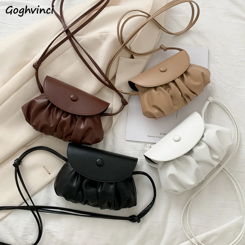 

PU Leather Crossbody Bags Women Solid Retro Design Folds Saddle Cross-body Bag Portable Texture Shoulder Tote Female Ulzzang New