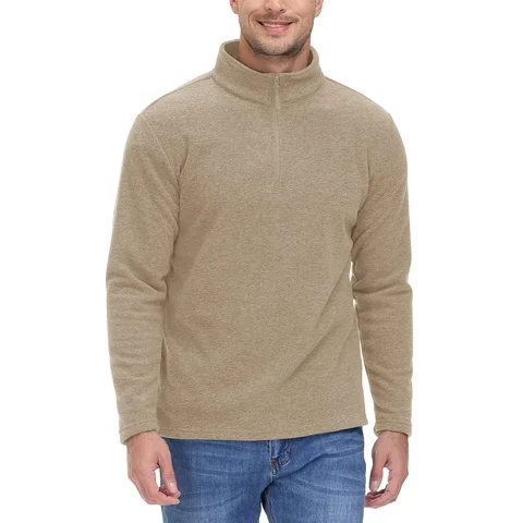 KEFITEVD Флисовые мужские рубашки с длинным рукавом, с застежкой на молнию 1/4, охотничьи рубашки, осень-зима, кемпинг, походная рубашка, пуловер, топы