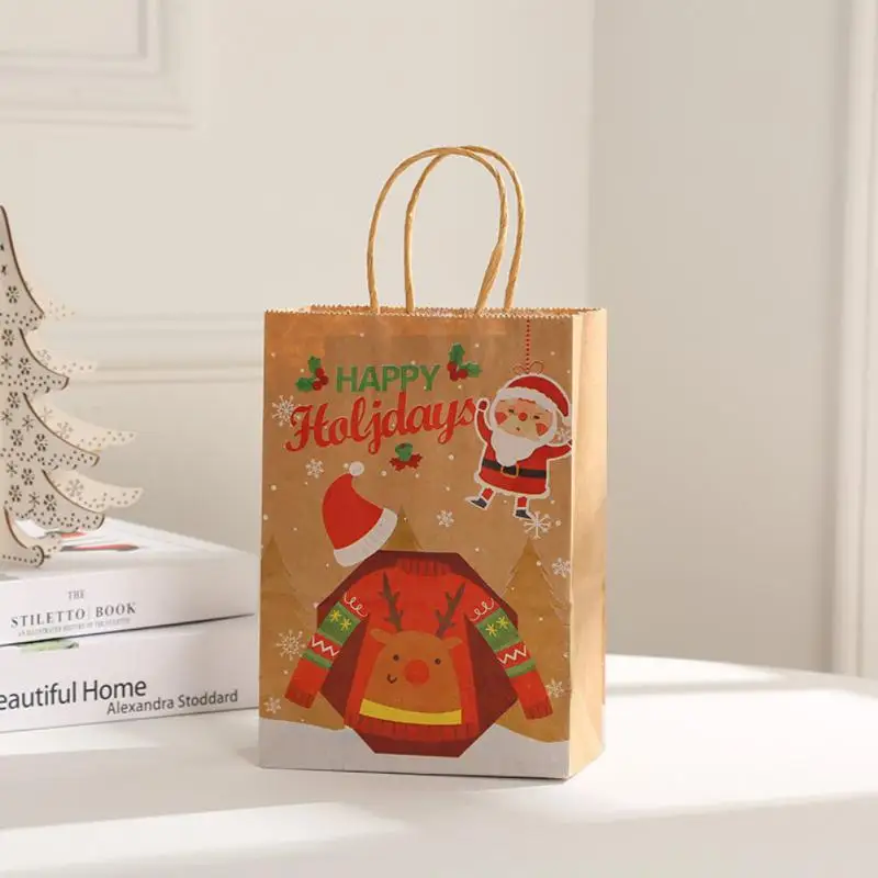 

Праздничная Новогодняя сумка для хранения, рождественские бумажные подарочные пакеты, Детские сувениры, крафт-бумага, Рождественская, новогодняя, конфетная сумка