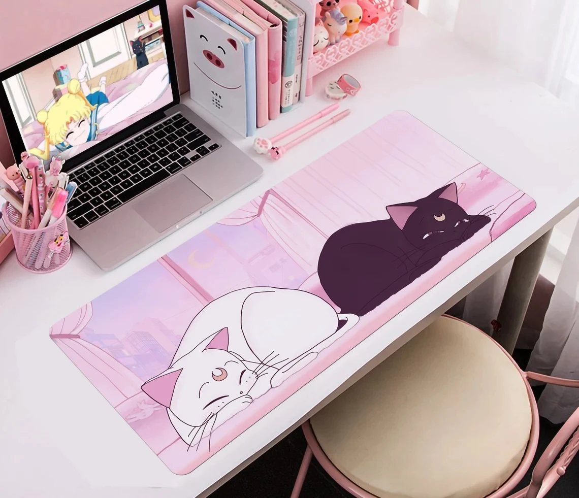 

Kawaii Anime Cats Deskmat Laptop Mousepad Cute, XXL Extended Gaming Desk Mat, High Quality Pink Anime Mouse Pad Gamer Keyboard