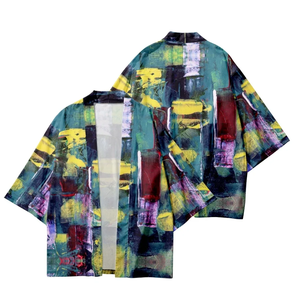 

Oil Painting Print Style Casual Summer Short Sleeve Kimono Shirt Unisex Casual Wear