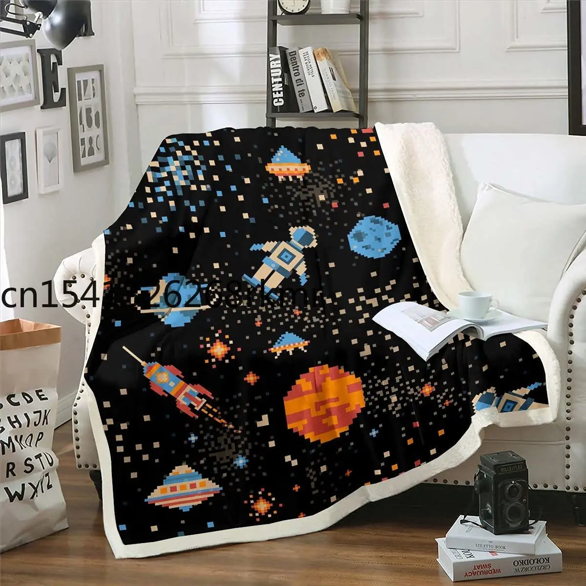 

Black Galaxy Sherpa Blanket Game Outer Space Themed Fleece Throw Blanket for Bed Sofa Couch Universe Planet Plush Blanket