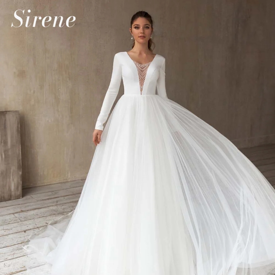 

Изысканное свадебное платье для женщин 2023 бальное платье с V-образным вырезом из тюля с длинными рукавами и открытой спиной свадебное платье с коротким Шлейфом Платье на заказ