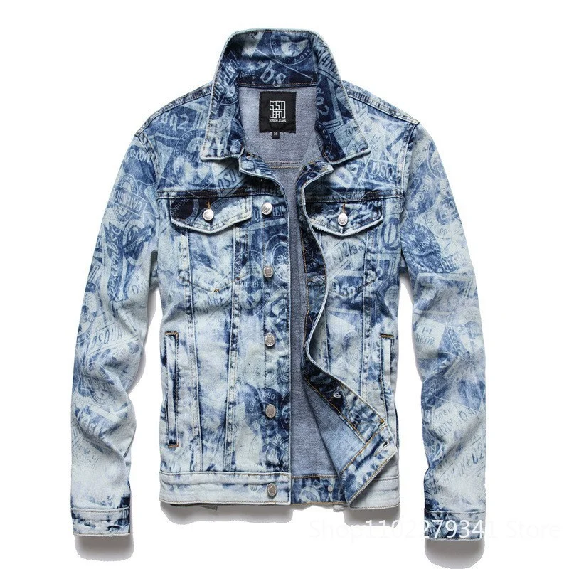 

Men Light Blue Denim Jackets Dsq2 Jeans Jackets Italian Brand Stretch Denim Coats Male Digital Watermark Casual Denim Coats