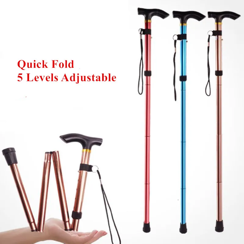 

Walking Stick Telescopic Baton Hiking Trekking Poles Aluminum Alloy Metal Folding Cane Crutches Pole For Elderly People
