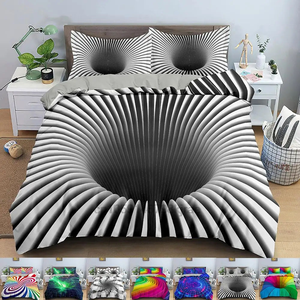 

3D Duvet Cover Psychedelic Full Size Bedding Set Pillowcase Snug Quilt Cover With Zipper Closure Queen Size Comforter Sets