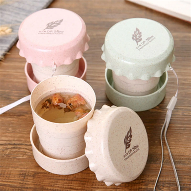 

Straw Wheat Drinking Cup Portable Collapsible Folding Plastic Telescopic Cups Travel Camping Convenient Easy Carry Travel Bottle