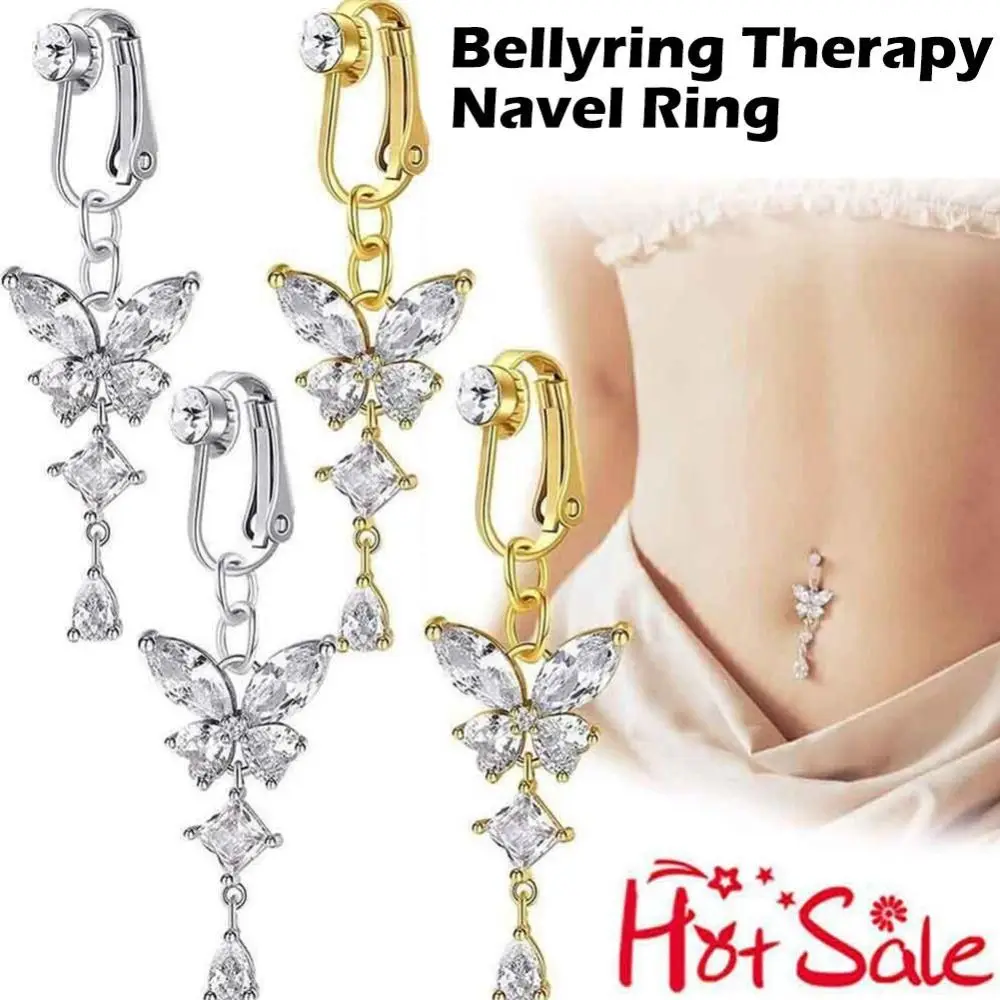 Фото Дизайнерский клипс-украшение для пупка в виде бабочки, без прокола, из нержавеющей стали, с цирконием, имитация пирсинга, украшение для тела. №4