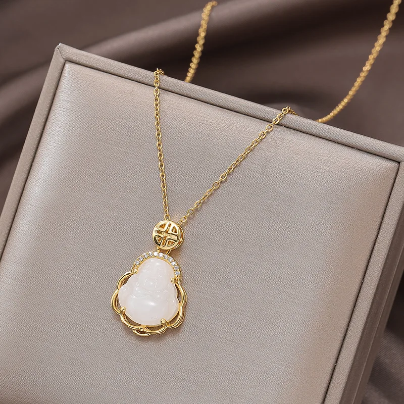 Подвеска в китайском стиле из белого нефрита, Maitreya, Будда, ожерелье, модная Женская Девушка, амулет, буддистское ожерелье, ювелирные изделия, подарок, оптовая продажа