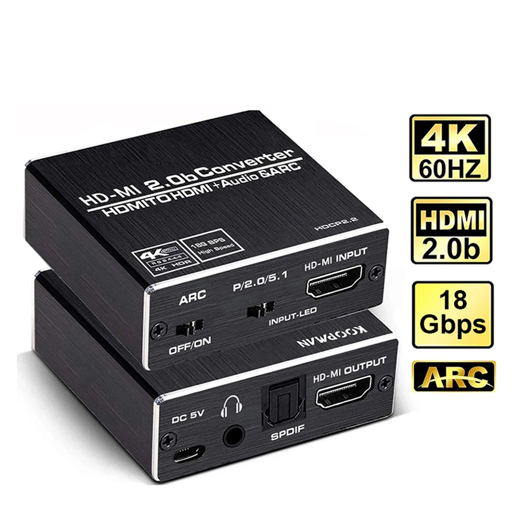 4K 60Hz HDMI-compatible 2.0 Audio Splitter 5.1 ARC HDMI-compatible Audio Extractor HDCP 2.2 HDR10 Audio Converter