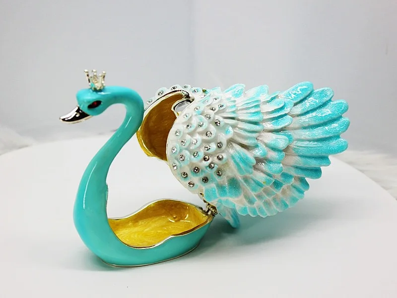 Couple Swan Trinket Box Crystals Animal Lover Keepsake Craft  ( 1 PC ONLY)