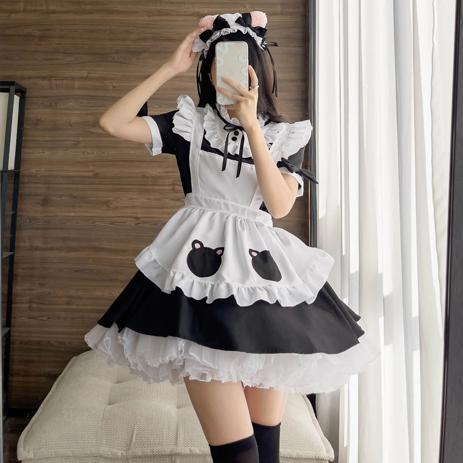 

2022 черная милая фотография Девушки Женская милая Горничная Косплей костюмы анимация шоу японский наряд комплект платья одежда