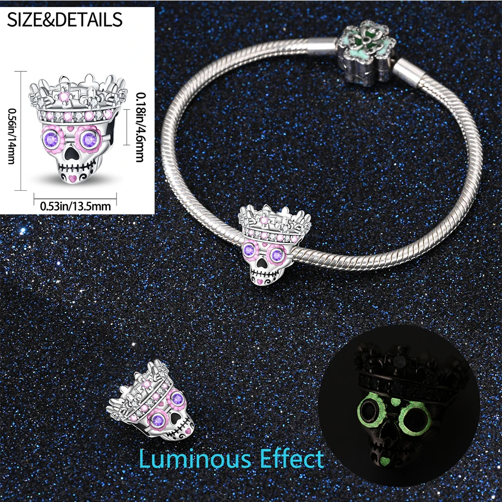 Стерлингового Серебра 925 волшебная книга шляпа ведьмы и корона светящийся череп