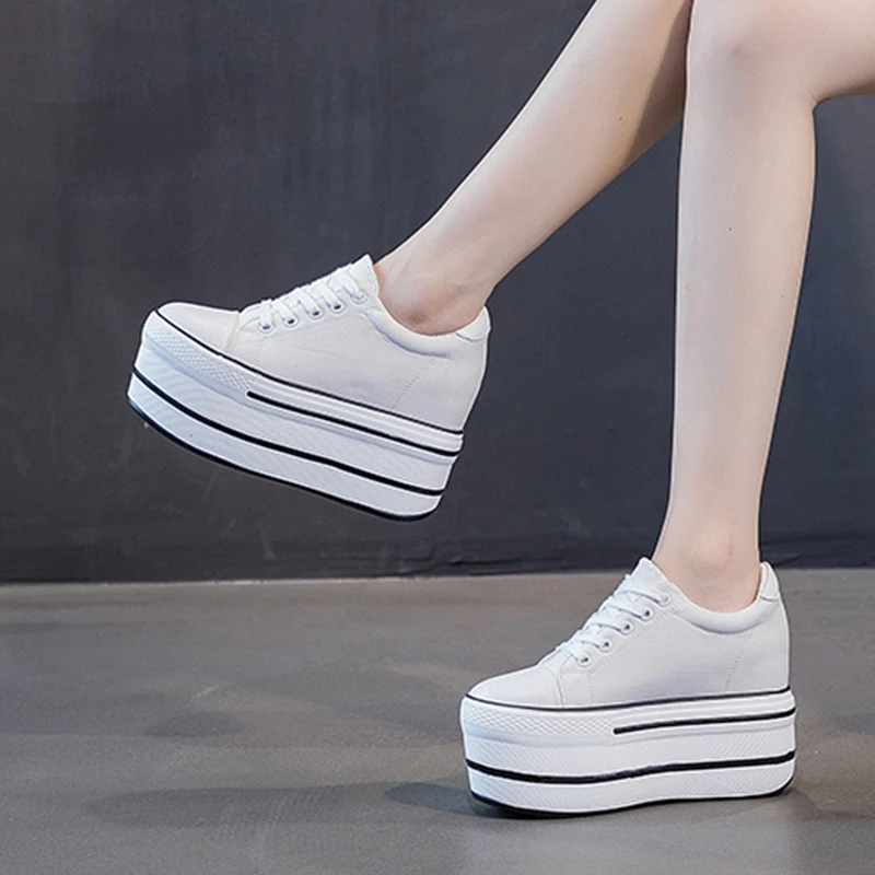 Chunky Sneakers Genuine Leather New Wedge Platform Breathable Hollow Vulcanized Summer Fashion Lace Up Ladies female Shoes