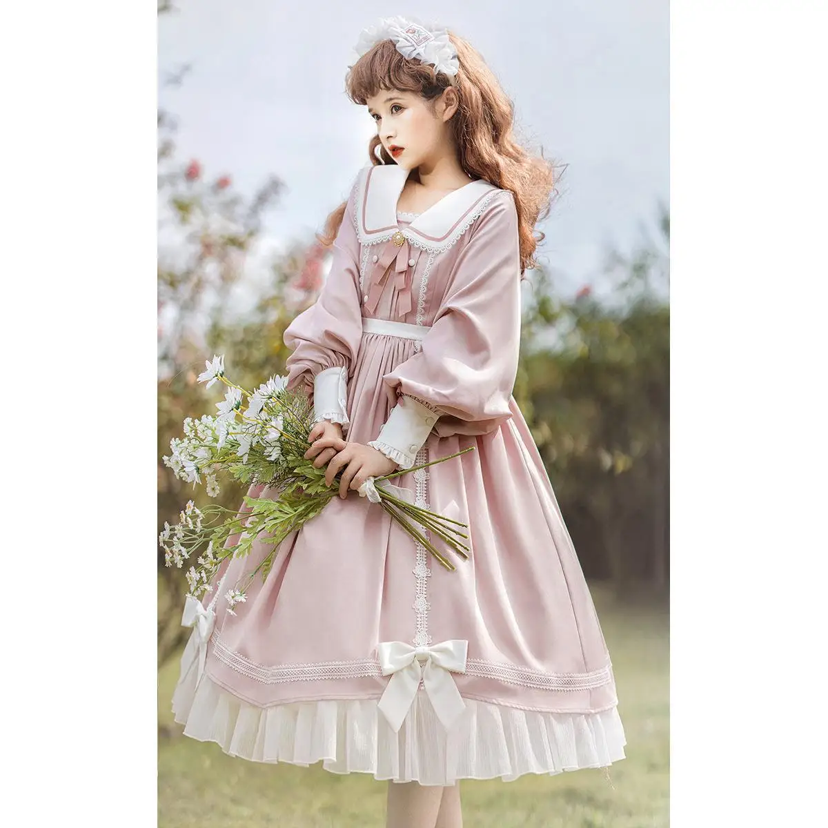 

Lolita One Piece Dresses Girls Autumn Kawaii Miads Pink Dress Women Princess Sweet Japanese Harajuku Cute Cosplay Costume Dress