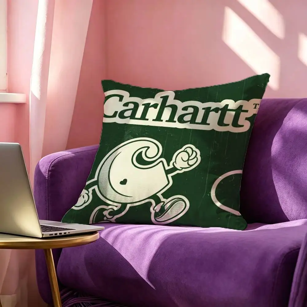 Фото Двусторонняя наволочка с логотипом Carhartt из искусственной кожи, квадратная, с принтом, для спальни, прикроватная, для дивана, чехол для подушки №2