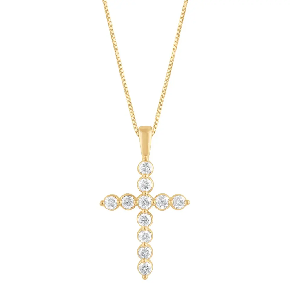 

NEW Modern Collection 1/4 Ct Lab Grown Dia Cross Pendant YG Plated Sterling Silver Unisex