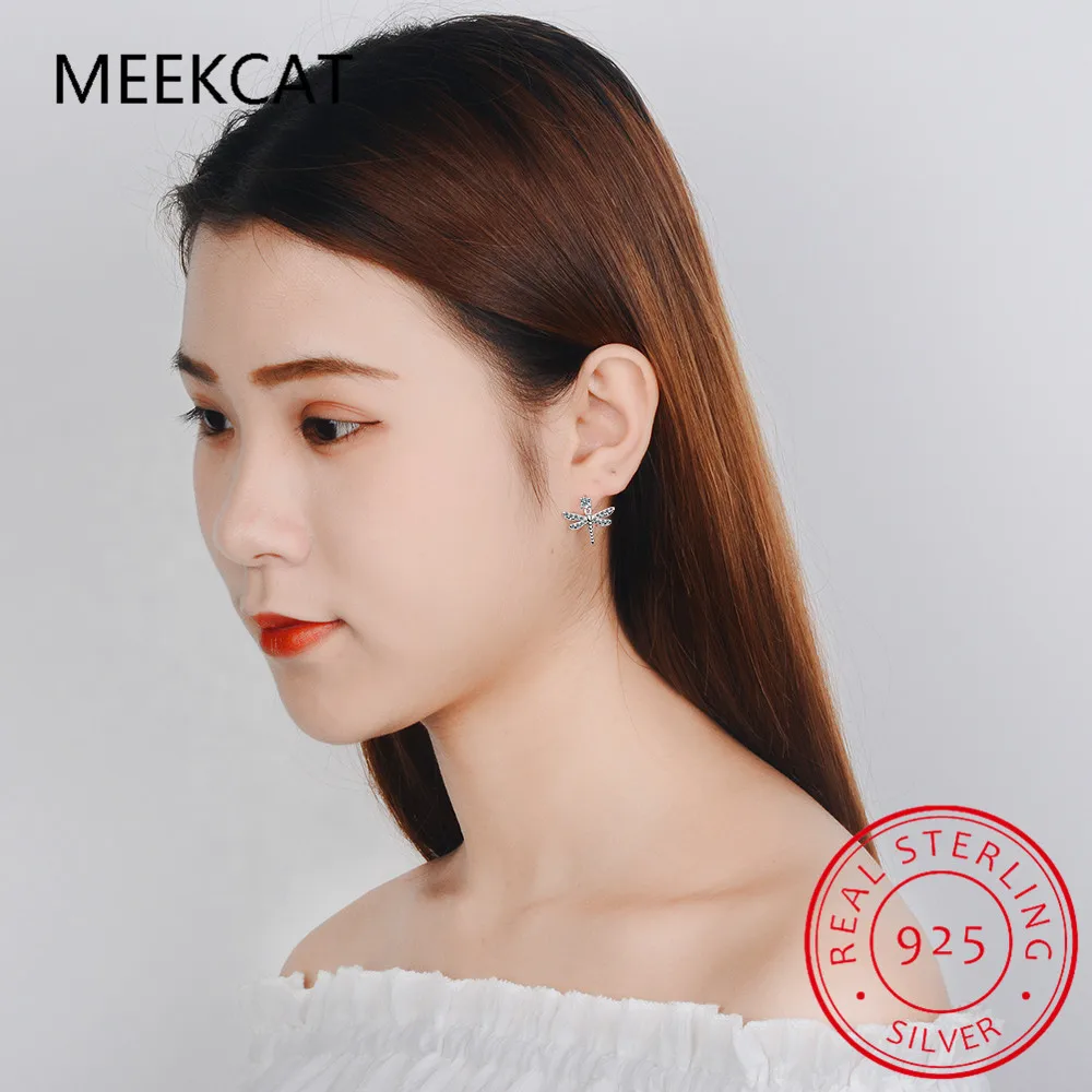 Настоящее серебро 925 пробы модные милые крошечные серьги-гвоздики с насекомыми и