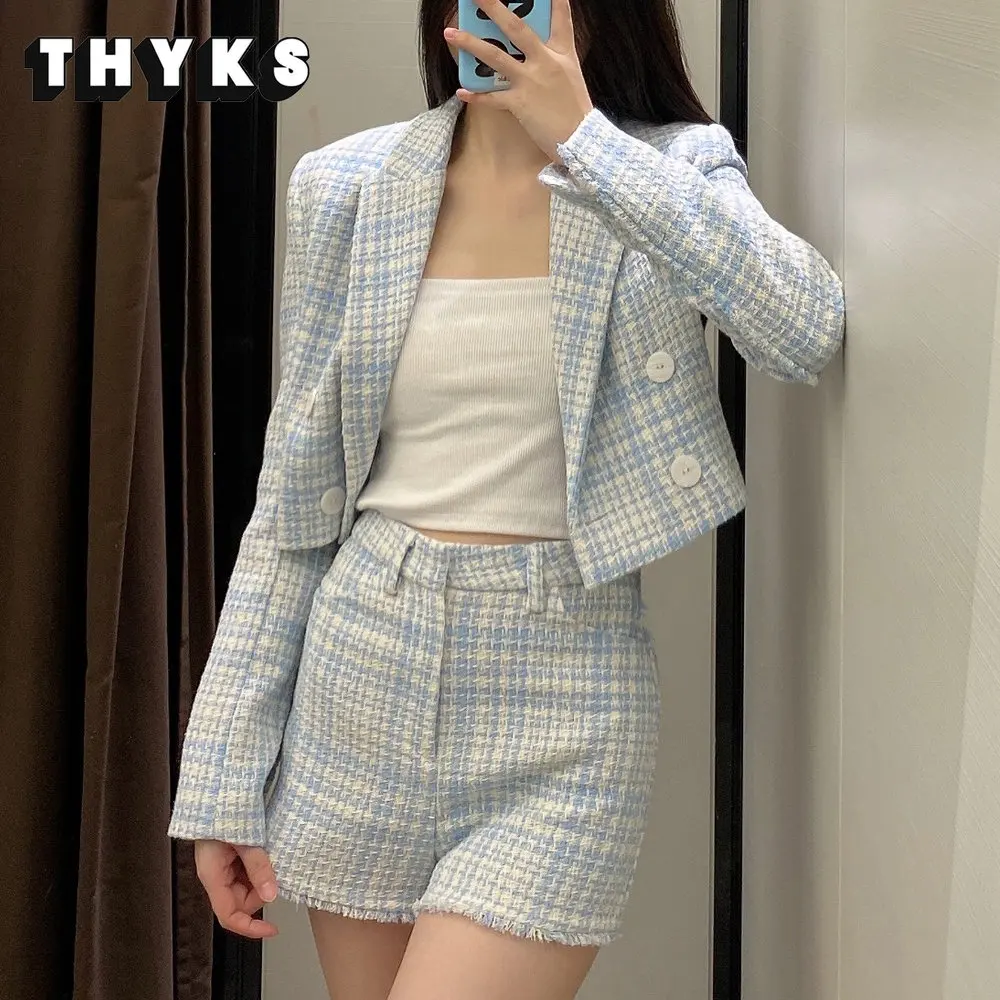 

Jacket Women Tweed Blazer Set Shorts Two Piece Sets Cropped Coats Autumn Chic Long Sleeve Tops Outerwear Suit Fashion Outfits