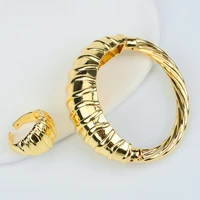 bangles gold color 2pcs set for women dubai weddings design bracelet and ring jewelry set for bridal 2022 fashion party gifts
