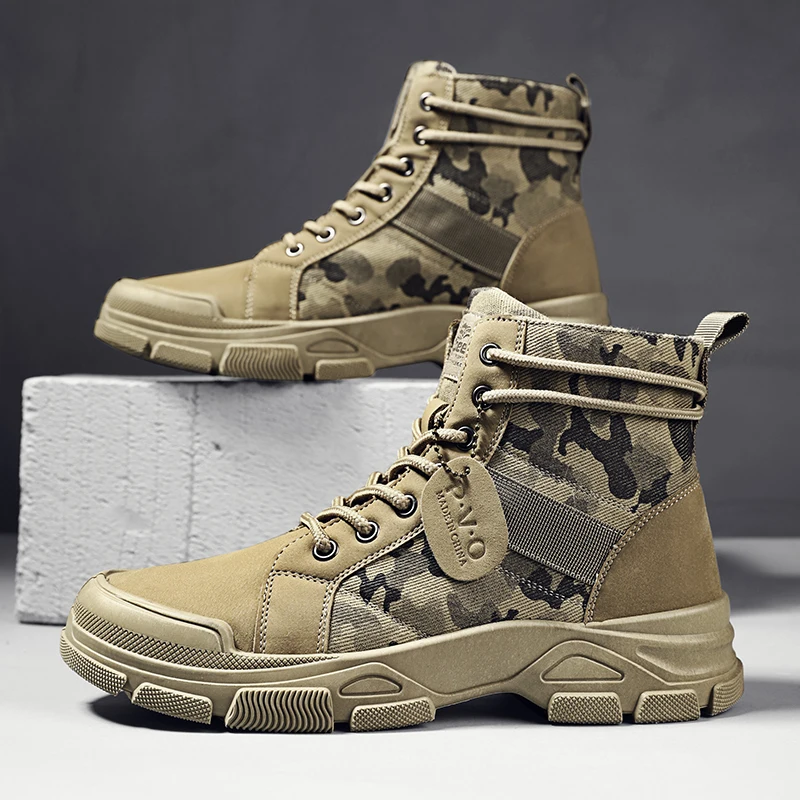 

2021 Autumn New Military Boots for Men Camouflage Desert Boots High-top Sneakers Non-slip Work Shoes for Men Buty Robocze Meskie